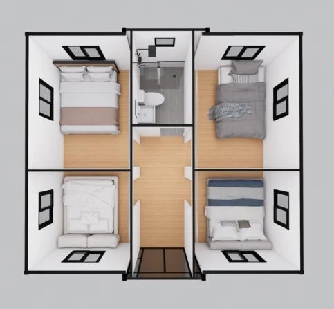 20ft plan with three bedrooms, bathroom and kitchen