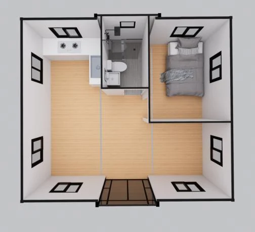 20ft four rooms and one bathroom floor plan