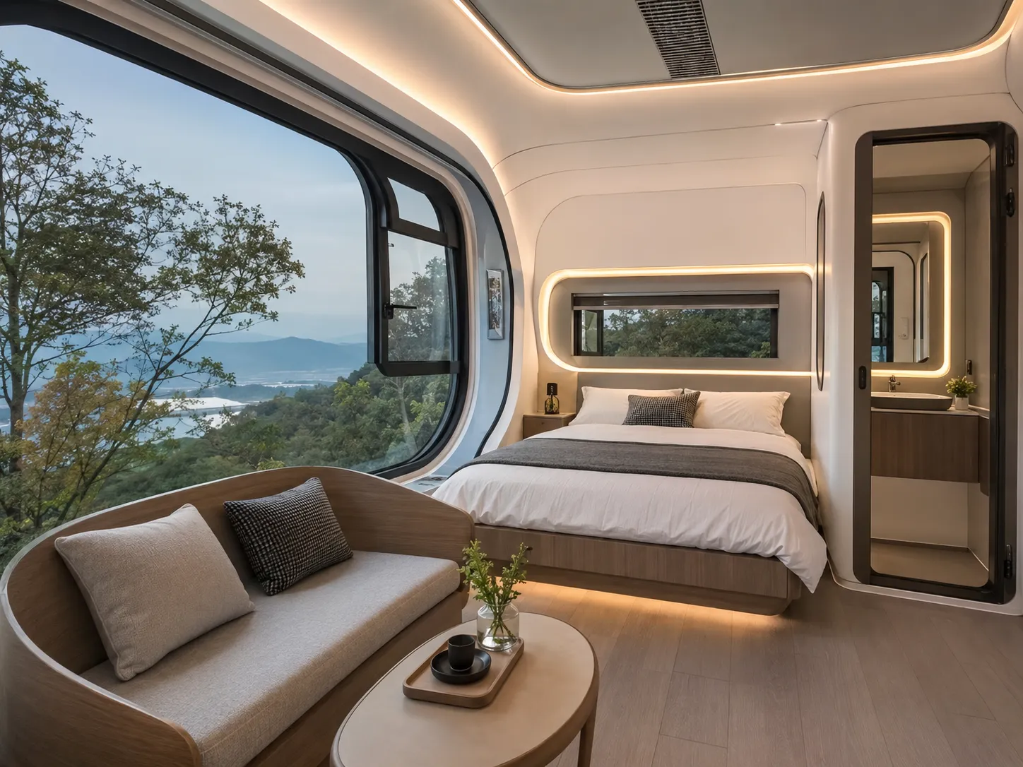 Space capsule bedroom interior