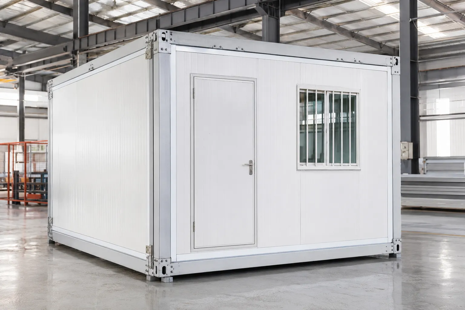 White-panel folding container house in factory