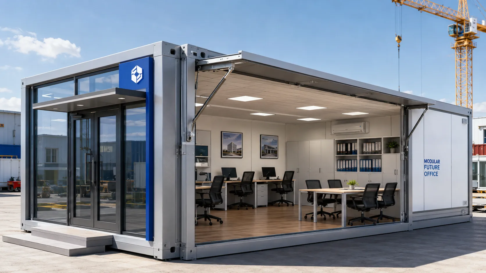 Project site office folding container house with front canopy