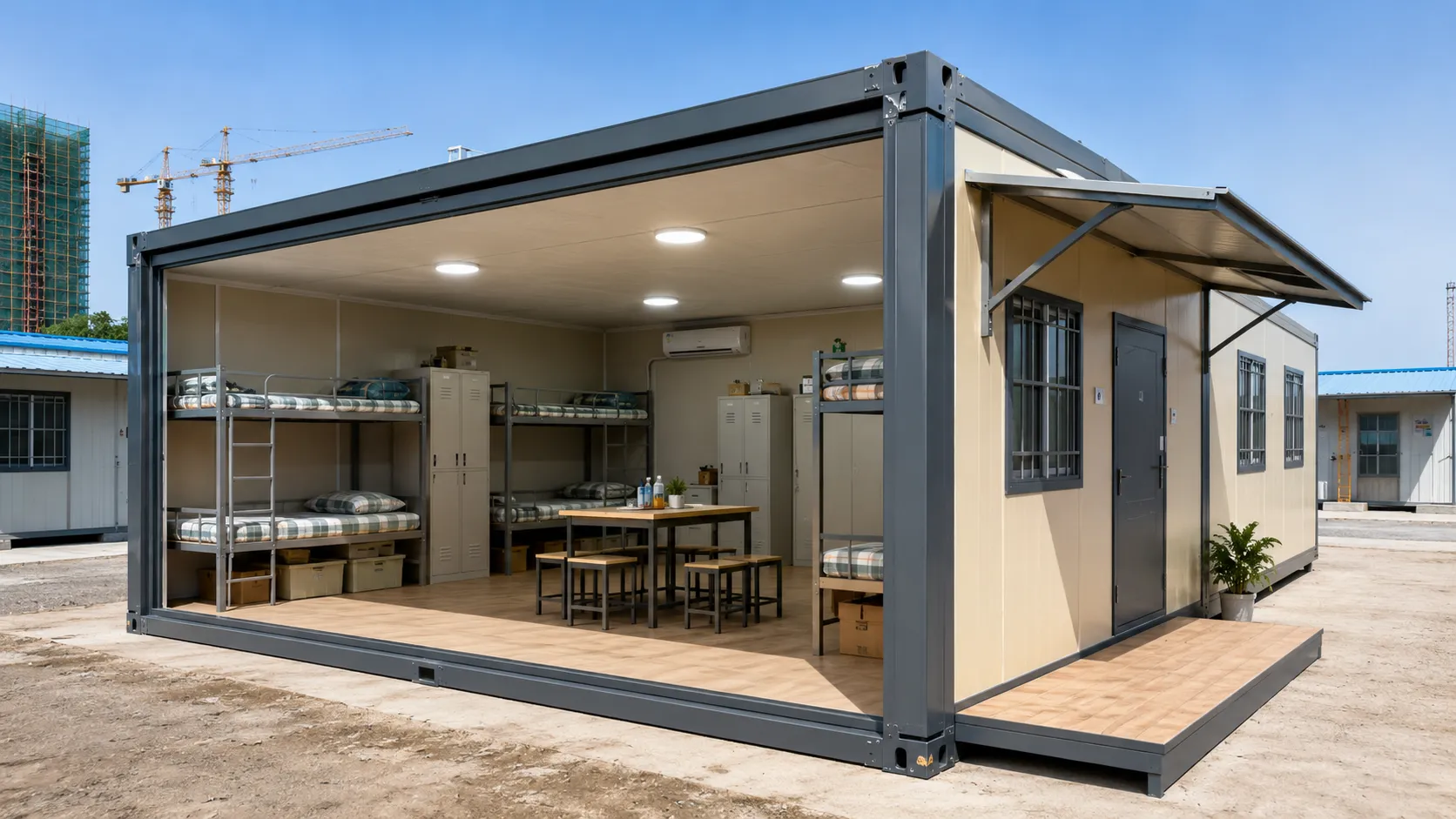 Worker dormitory folding container house with exterior stairs