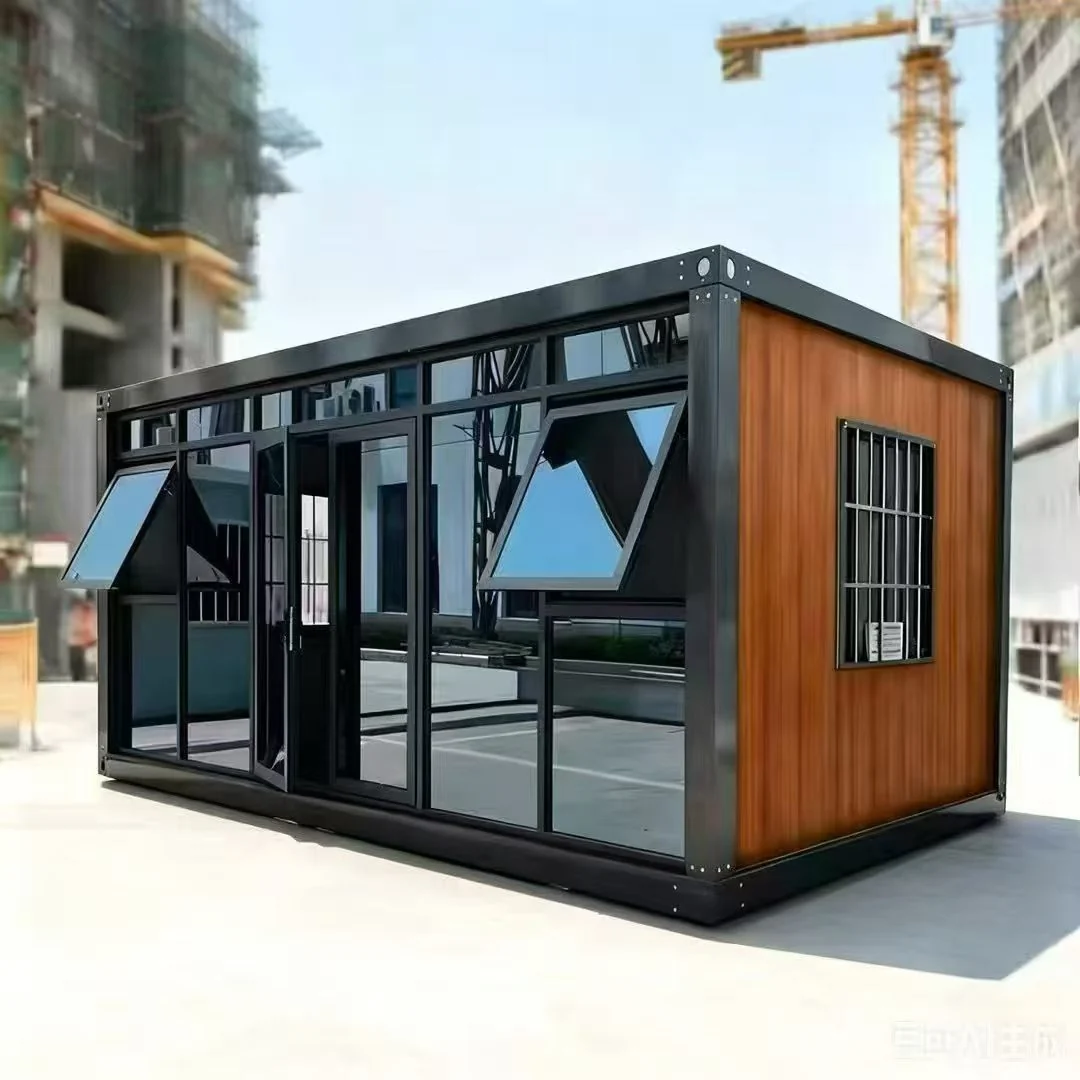 Quick assembly container house black wood glass office