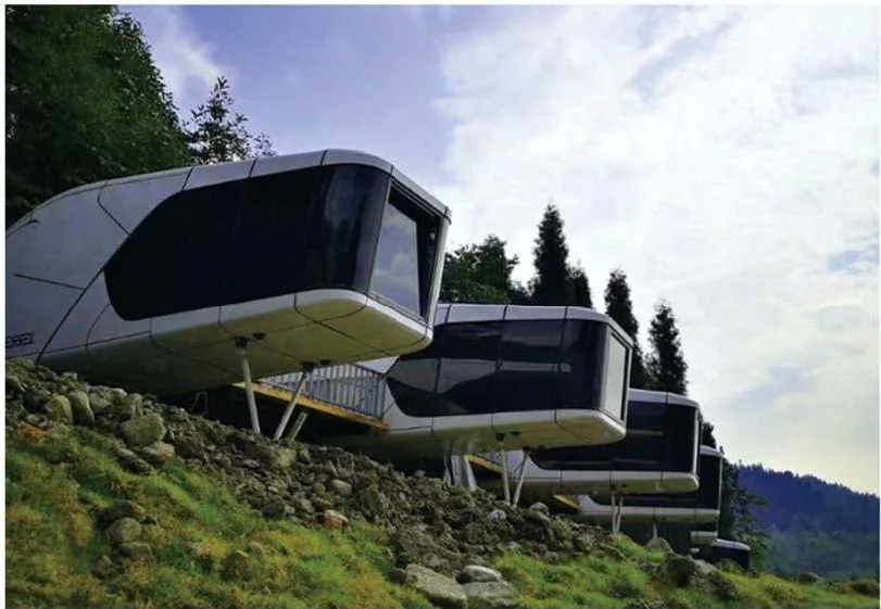 Hillside space capsule accommodation cluster