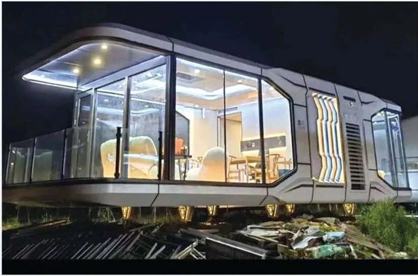 Night glass-front space capsule